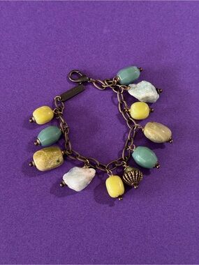 Jan Michaels Yellow and Teal Beaded Charm Bracelet with Mixed Stones